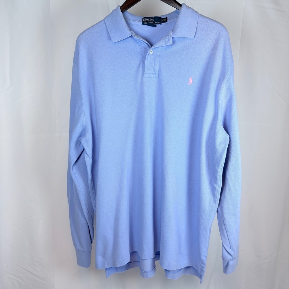 Vtg Polo Ralph Lauren Men XXL Lilac Purple L/S Cotton Pique Polo Pink Pony